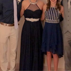 Navy Blue High-Neck Prom Dress